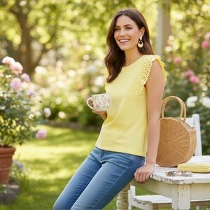 LC Lauren Conrad Eyelet Flutter Sleeve Top